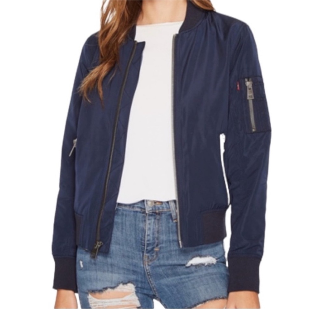 Levi’s Navy MA-1 Bomber Jacket Zip Utility Chic Gorpcore Size M - Picture 2 of 16